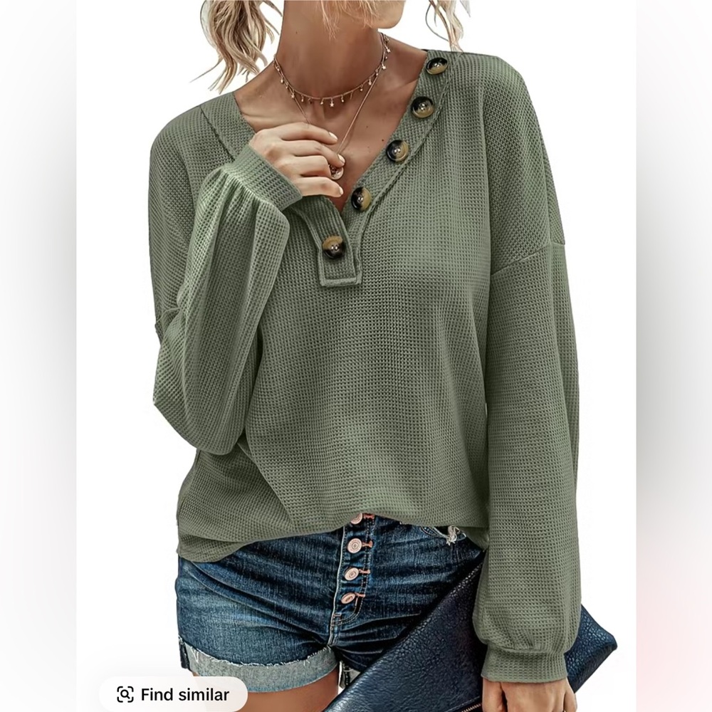 Pink Lily Long Sleeve Button Waffle Shirt